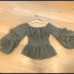 INA off the shoulder peasant style top